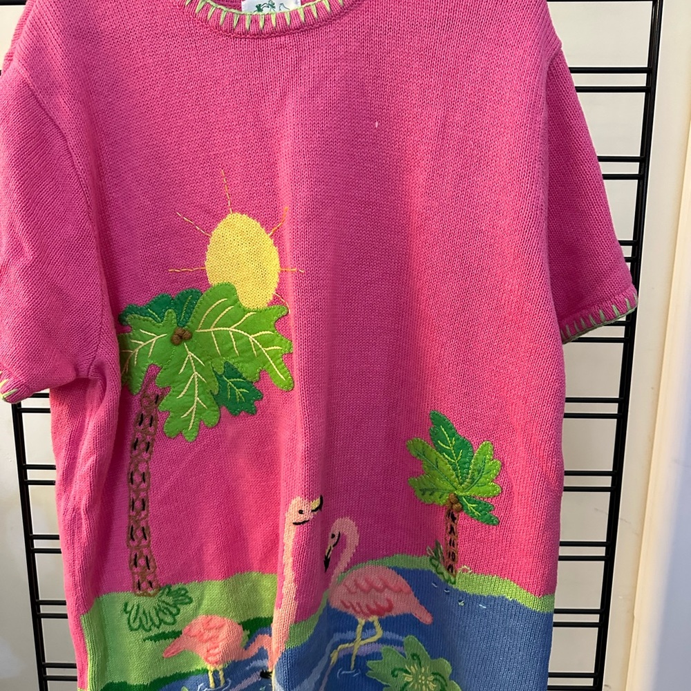 Quacker Factory pink flamingo sweater 2x